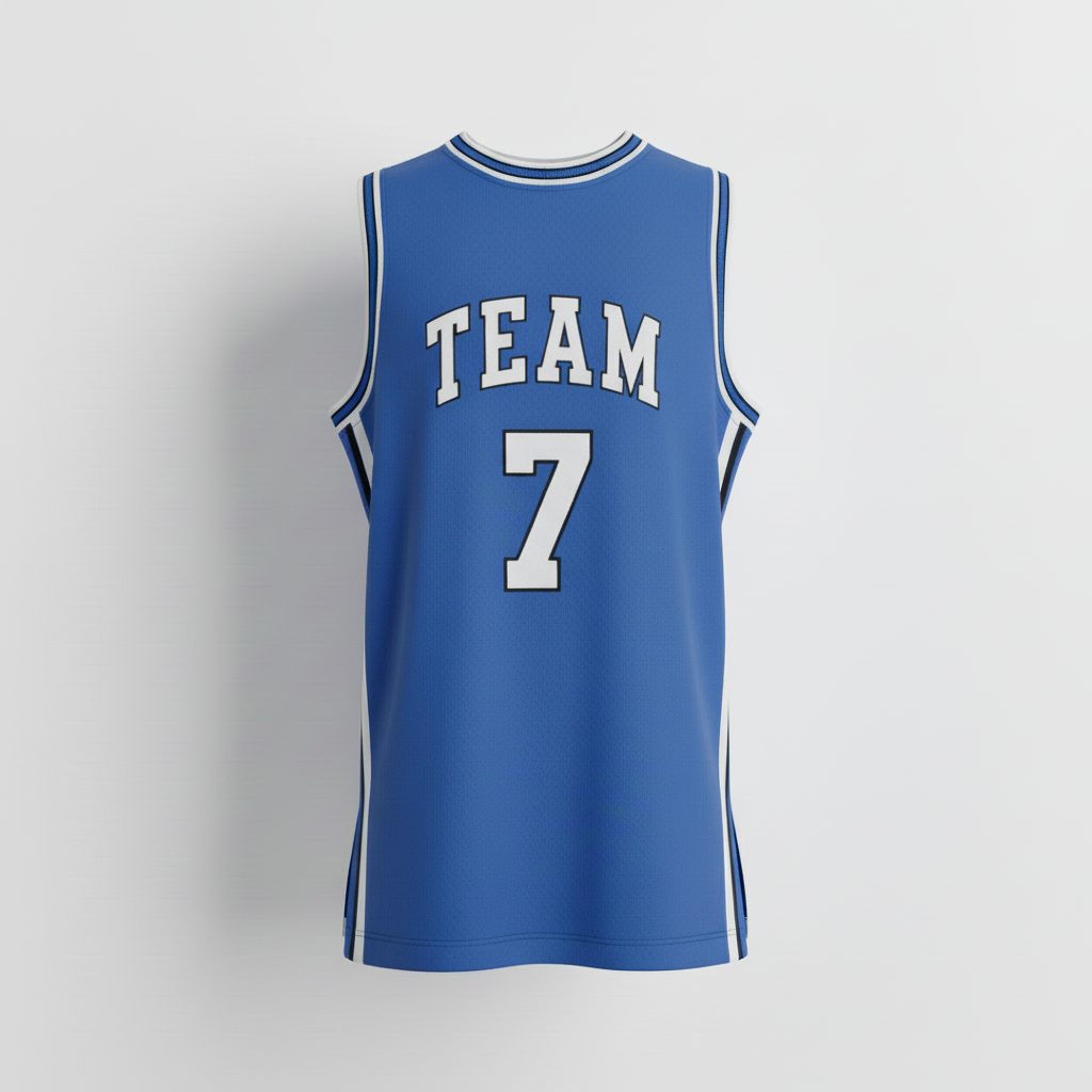 Back view of custom sleeveless muscle basketball jersey showing player name and number