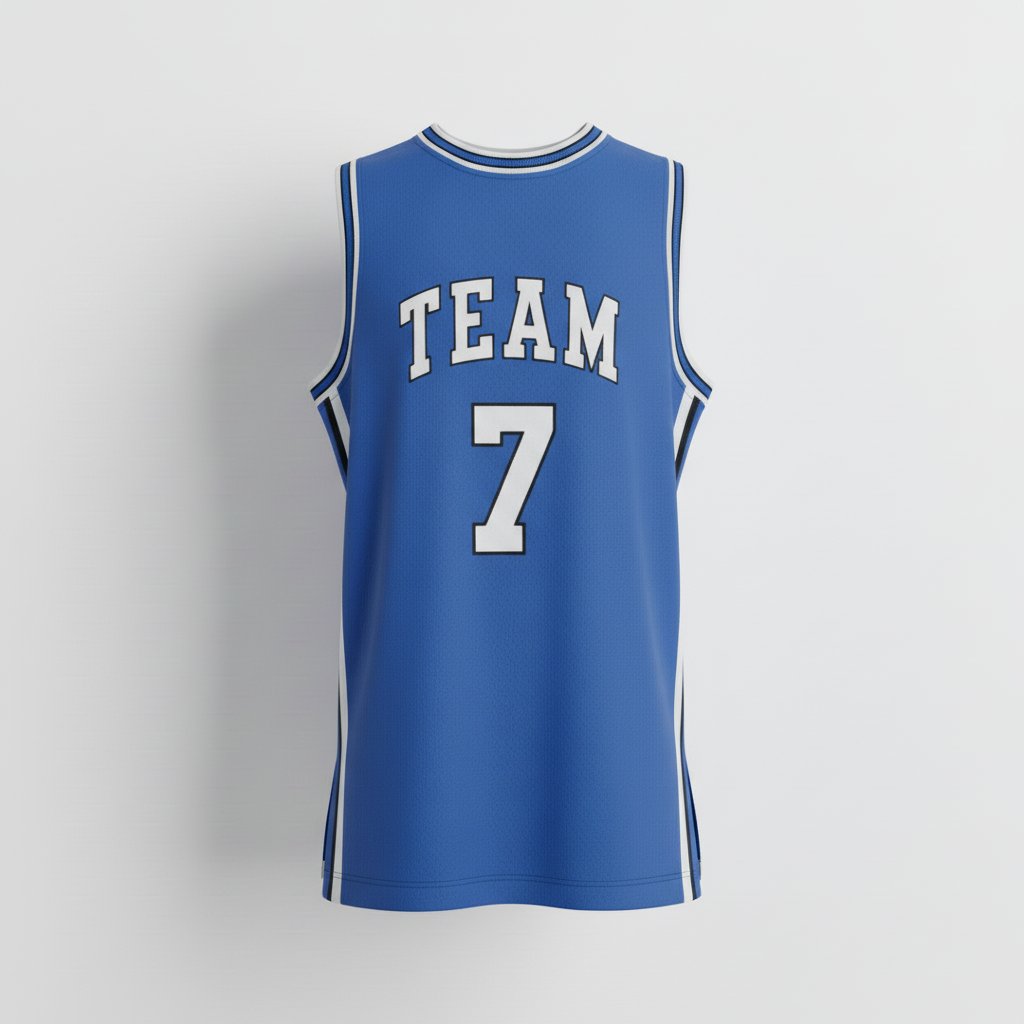 Front view of custom sleeveless muscle basketball jersey with team logo and player number. Empire Five Athletics