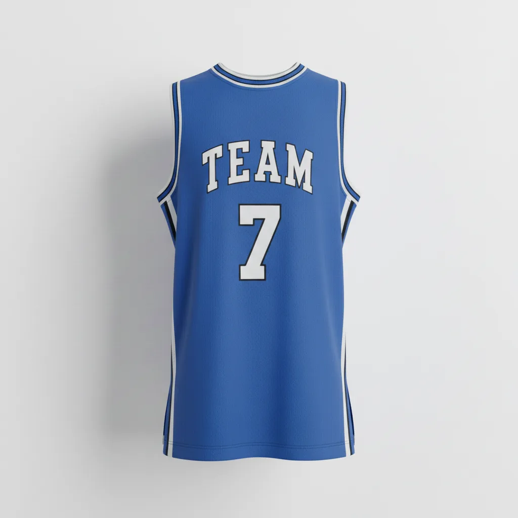 Front view of custom sleeveless muscle basketball jersey with team logo and player number. Empire Five Athletics