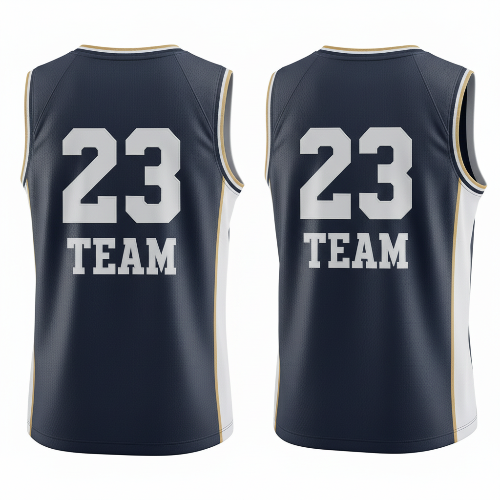 Back view of custom v-neck basketball jersey showing player name and number