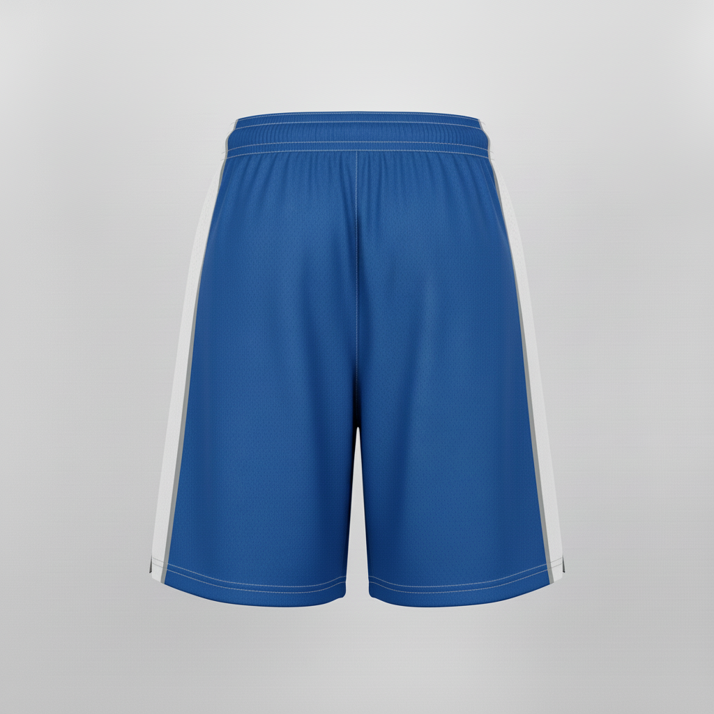 Back view of custom 4-inch women's basketball shorts showing the women's-cut waistband and proportional pattern