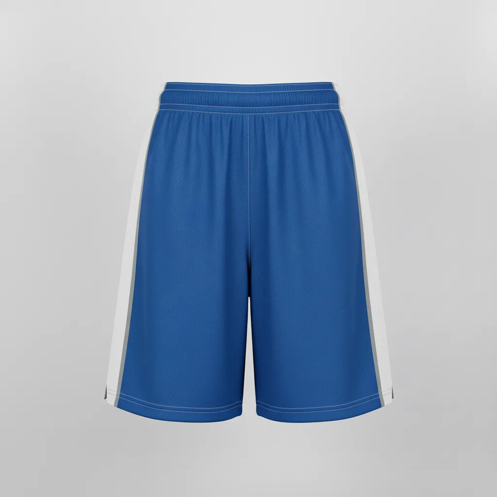 Front view of custom 4-inch women's basketball shorts with team logo and sublimated colorway. Empire Five Athletics