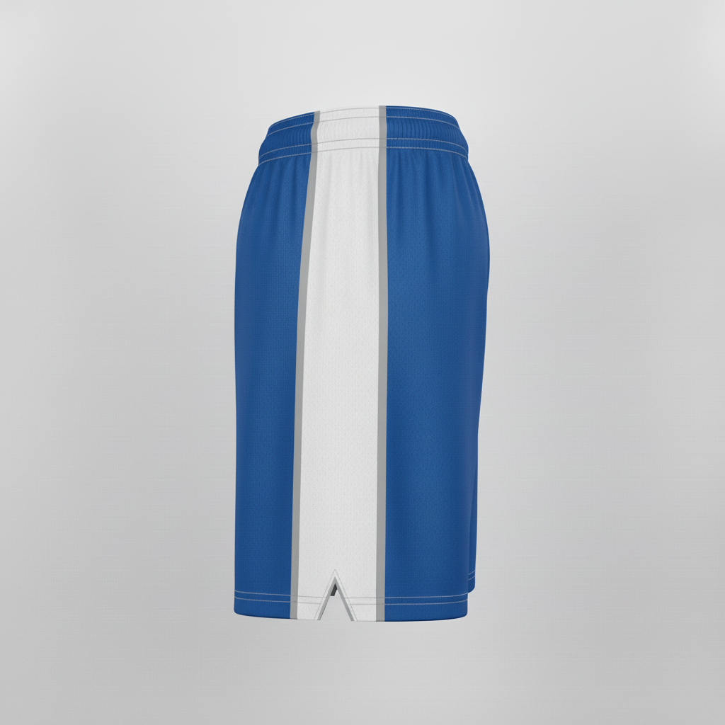 Side view of custom 4-inch women's basketball shorts showing the 4-inch inseam, mesh side-panel ventilation, and women's-cut silhouette