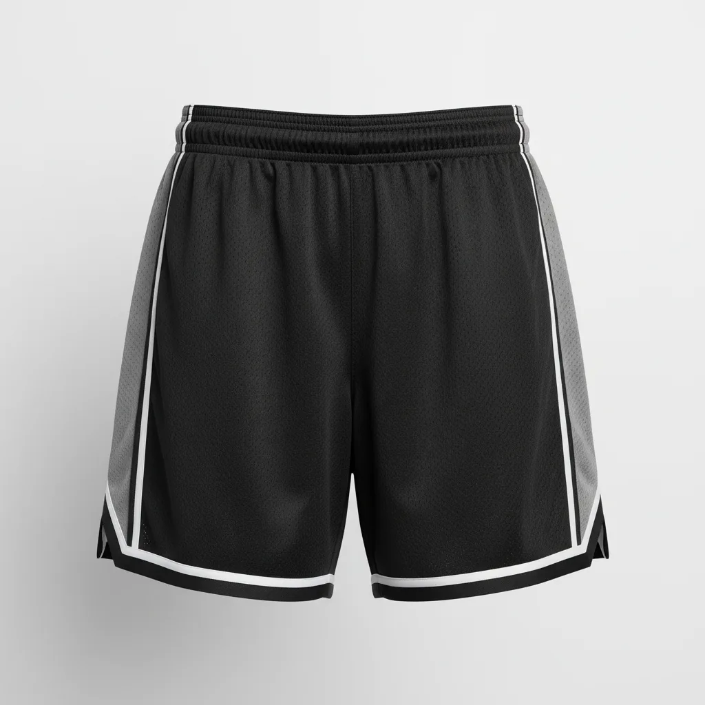 Front view of custom 5-inch women's basketball shorts in 150 GSM performance poly with a women's contoured cut and sublimated team colors from Empire Five Athletics