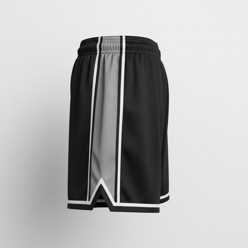 Side view of custom 5-inch women's basketball shorts showing the 5-inch inseam and side panel