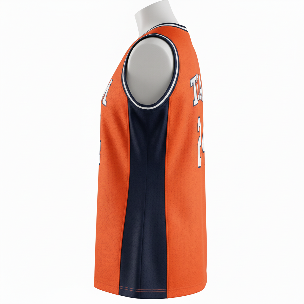 Side view of custom women's reversible mesh basketball tank showing reinforced reversible binding and women's-cut silhouette
