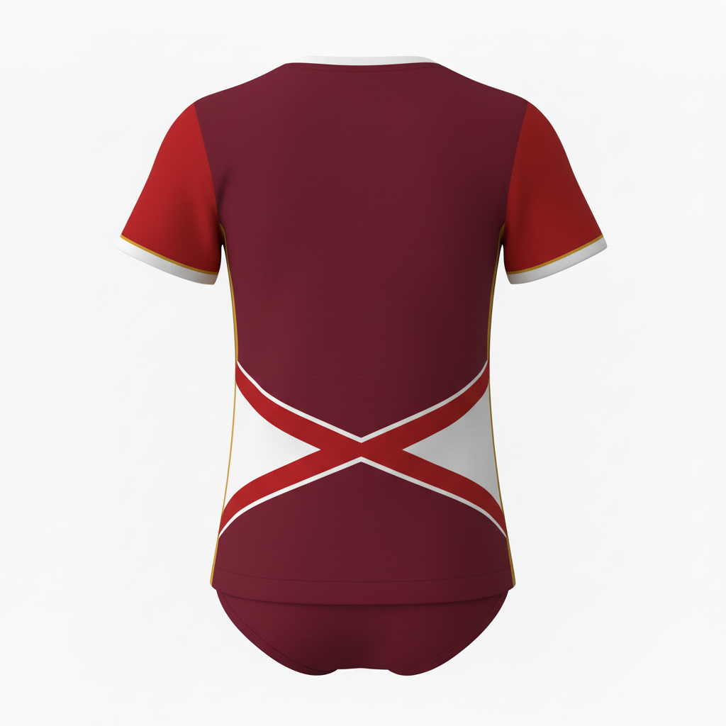 Back view of custom cheer bodysuit showing the clean one-piece line