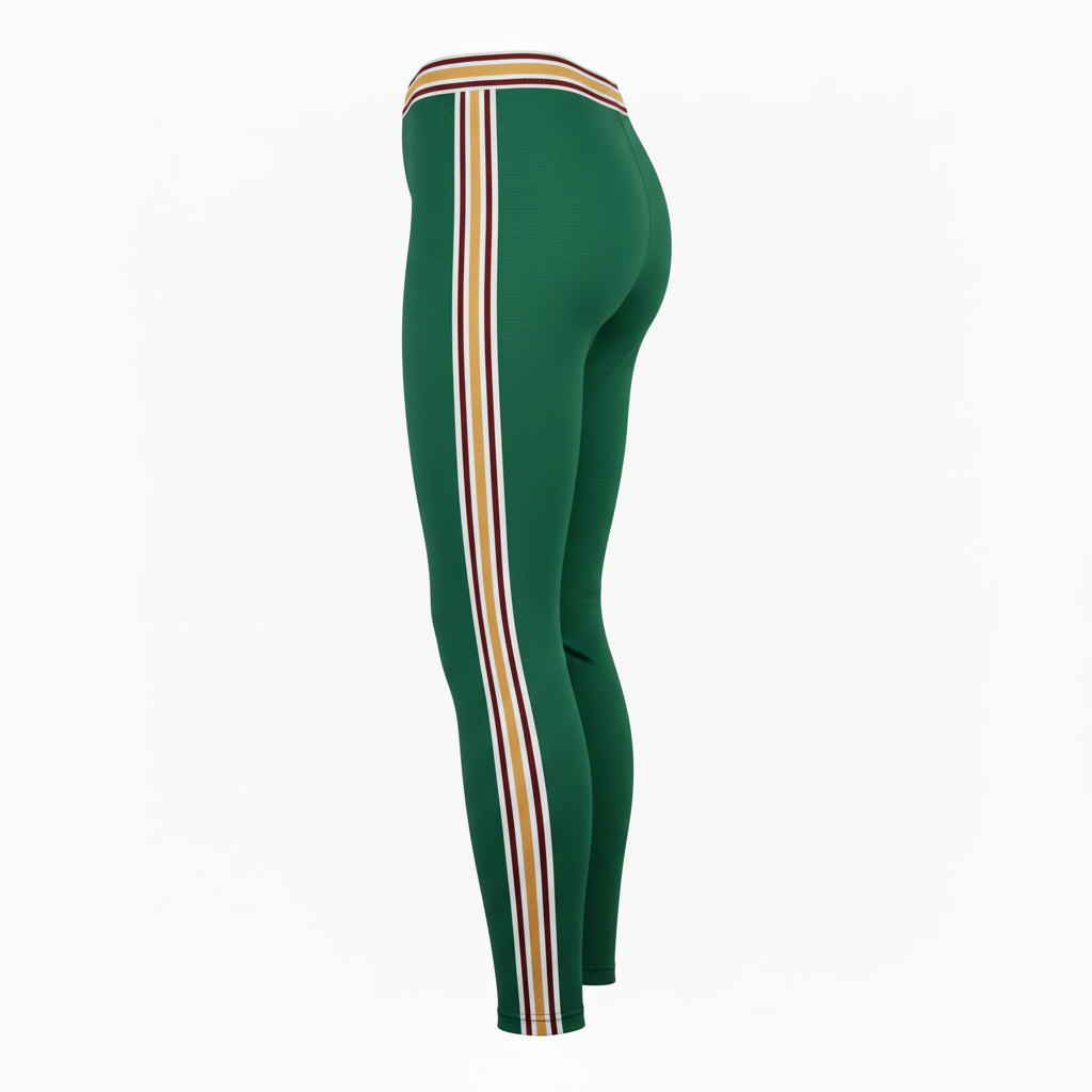 Side view of custom cheer capri leggings showing the mid-calf length