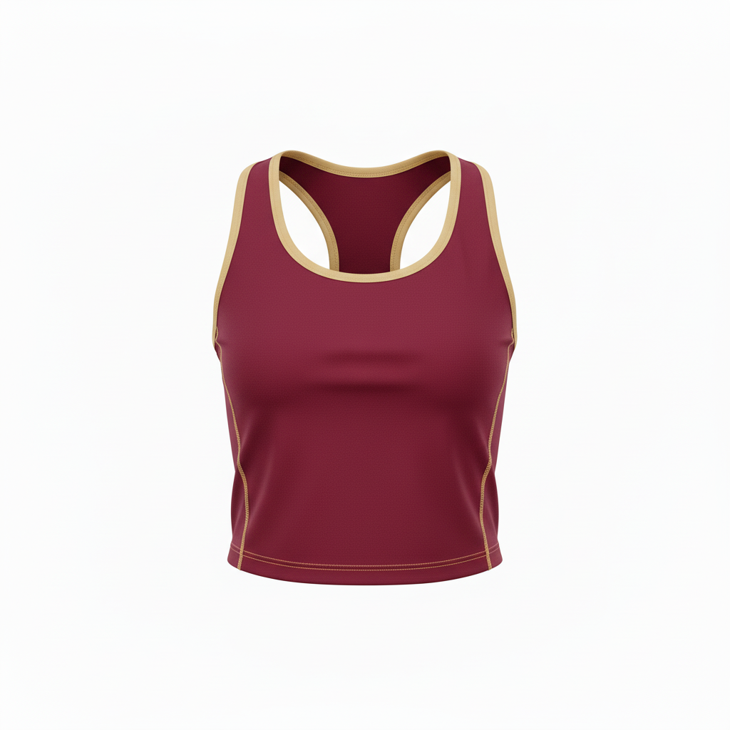 Front view of custom dance tank top in 4-way-stretch poly-spandex with sublimated studio colors from Empire Five Athletics