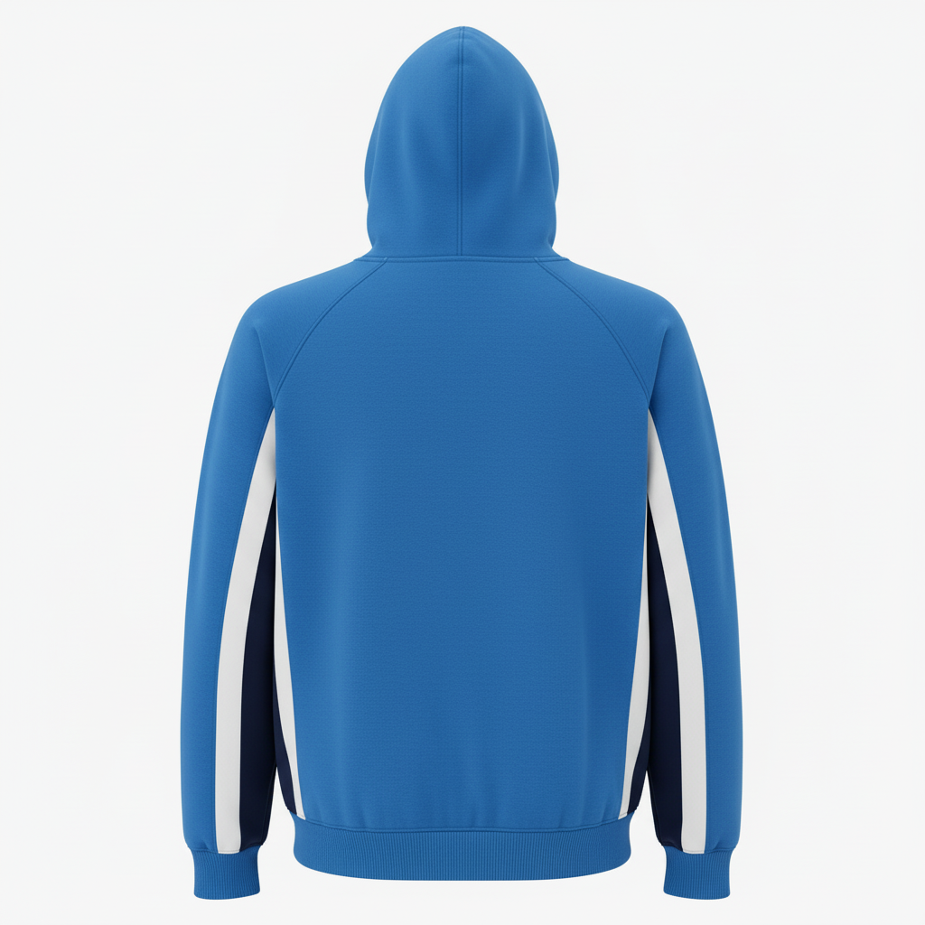 Back view of custom cheer hoodie showing the printed mascot