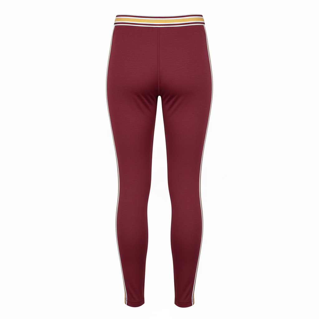 Back view of custom cheer leggings showing the high waist and sublimated panel