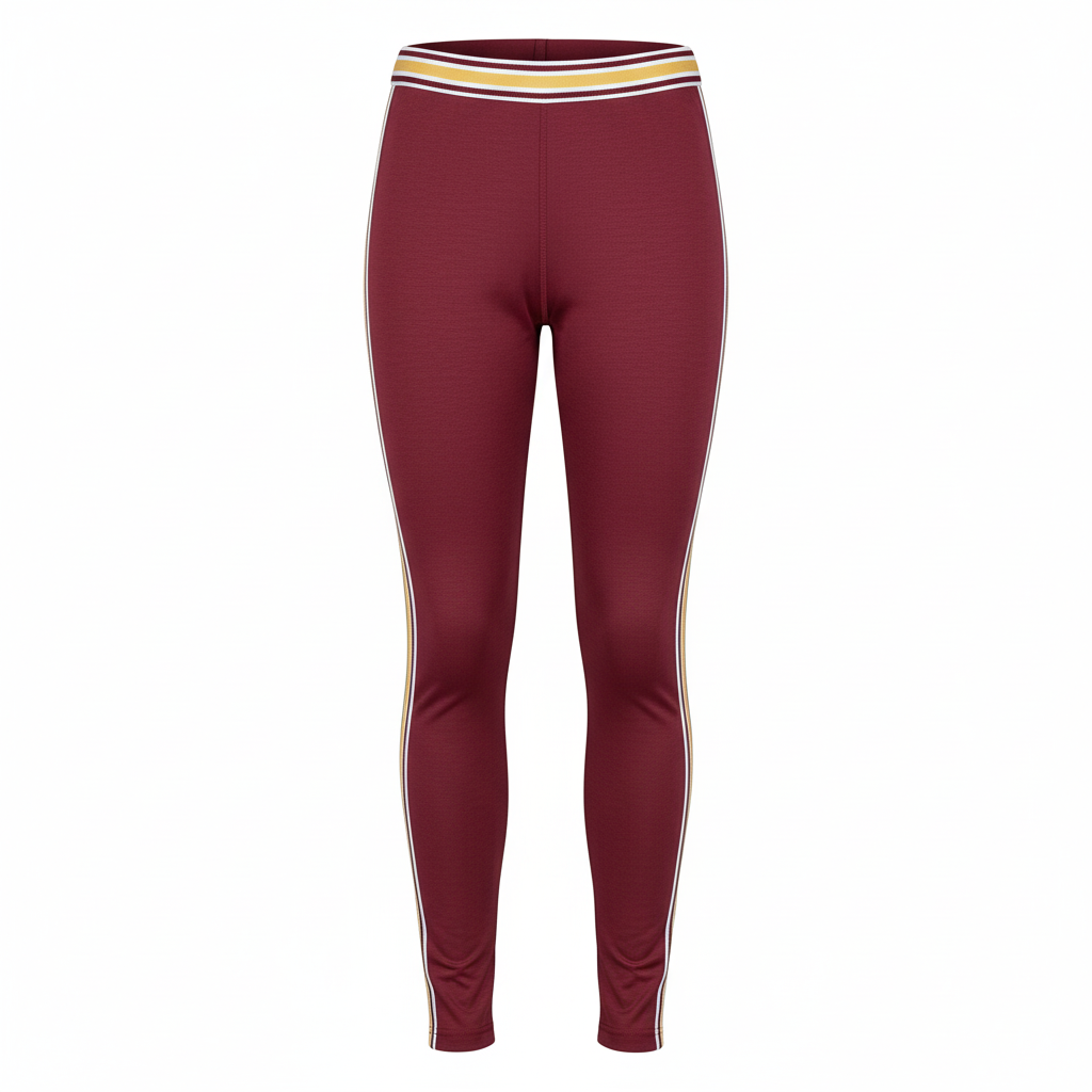 Front view of custom cheer leggings in 4-way-stretch poly-spandex with sublimated program colors from Empire Five Athletics