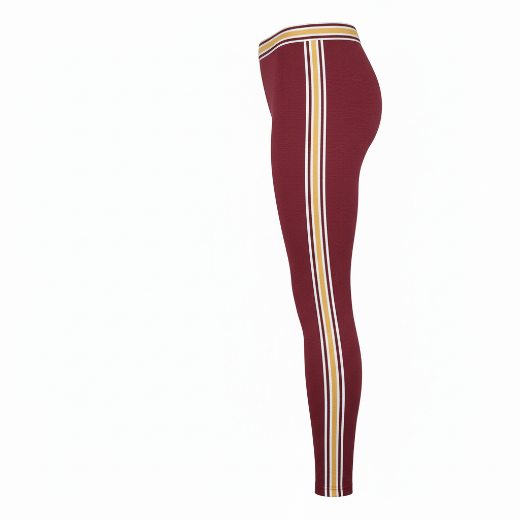 Side view of custom cheer leggings showing the full-length fit