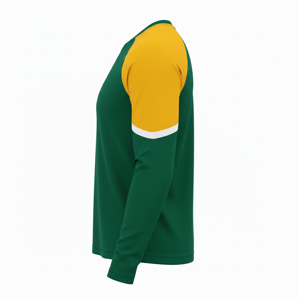 Side view of custom cheer long sleeve top showing the full sleeve and competition cut