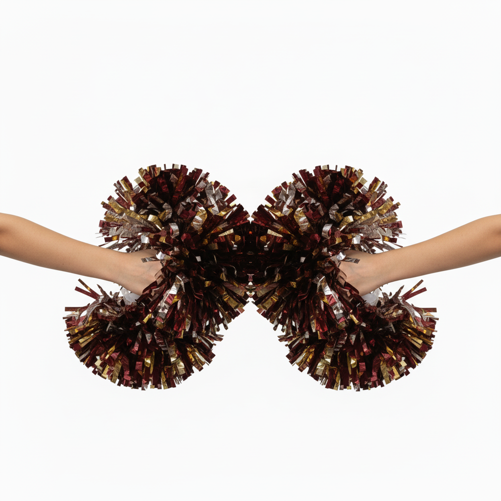 Back view of custom metallic pom poms showing the custom-color handle