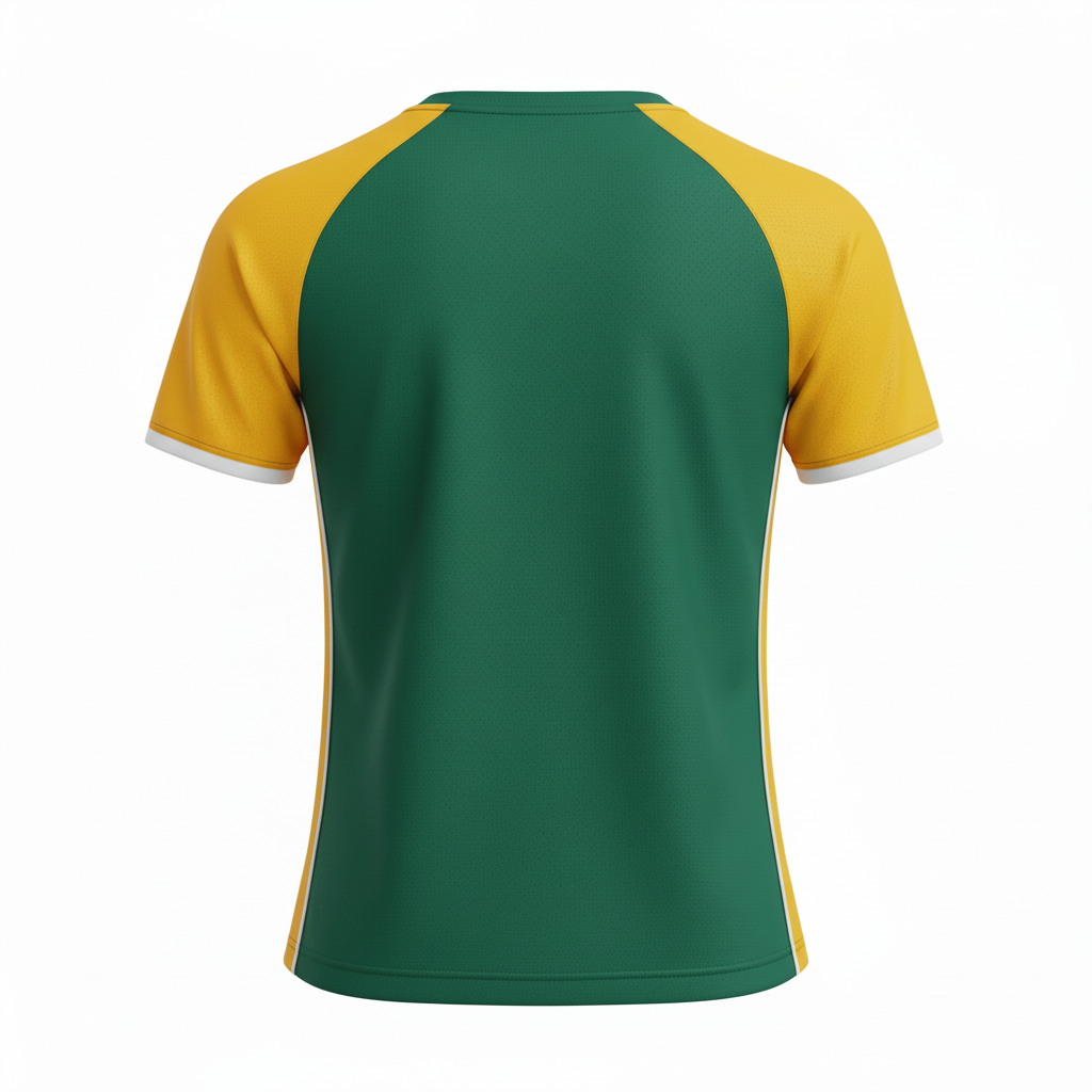 Back view of custom cheer practice tee showing the printed mascot