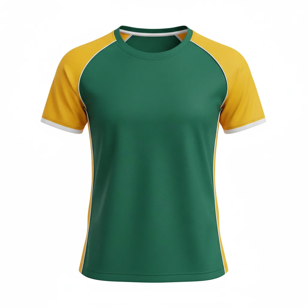 Front view of custom cheer practice tee in 160 GSM poly-cotton with a printed team name from Empire Five Athletics
