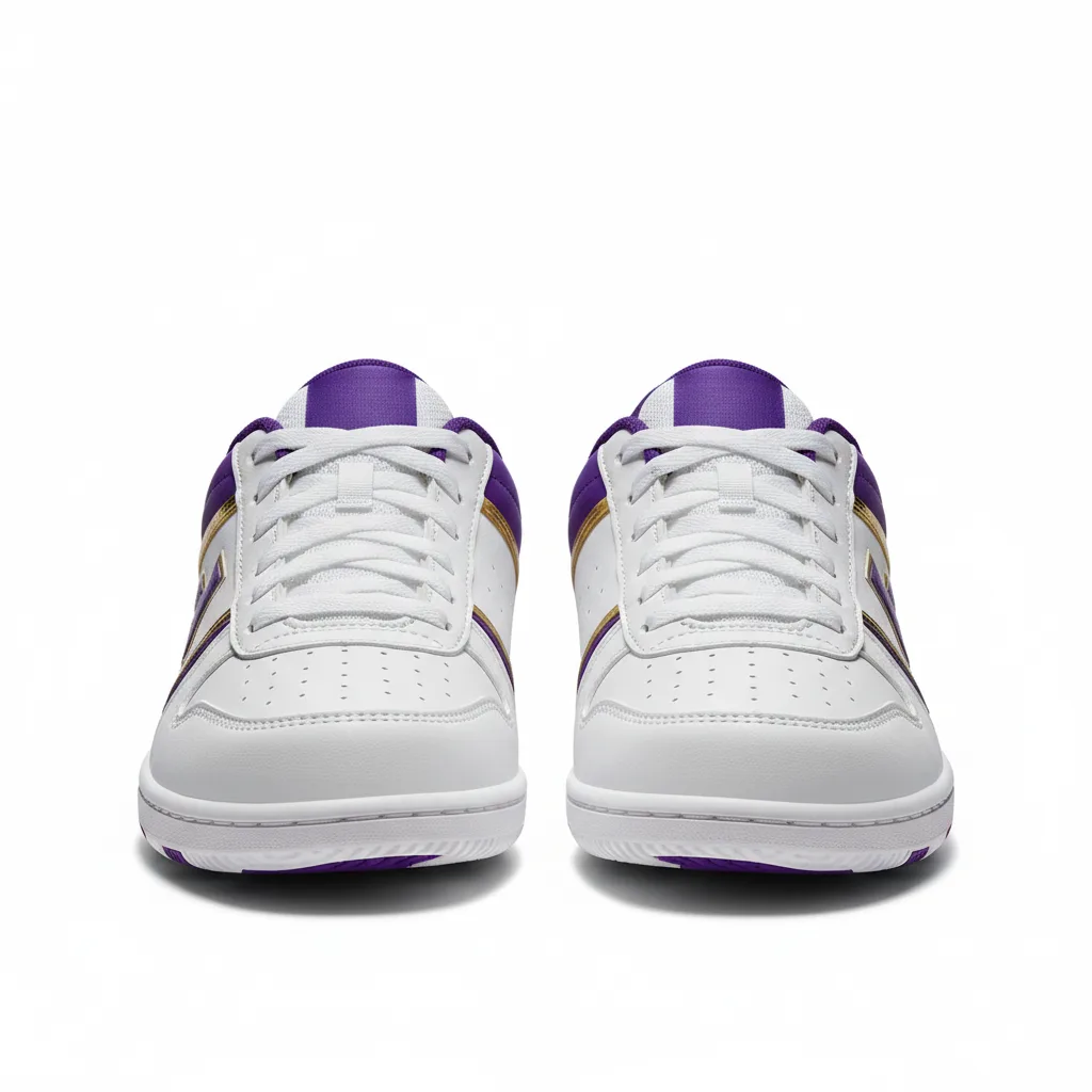 Front view of custom cheer shoes in a custom team colorway with a logo from Empire Five Athletics