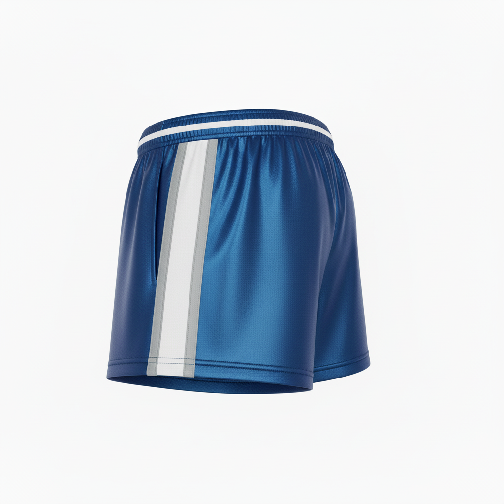Side view of custom metallic cheer shorts showing the metallic shine and waistband