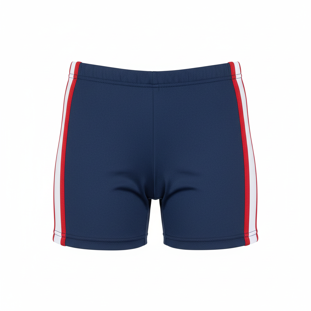 Front view of custom cheer spandex shorts in 4-way-stretch poly-spandex with sublimated program colors from Empire Five Athletics