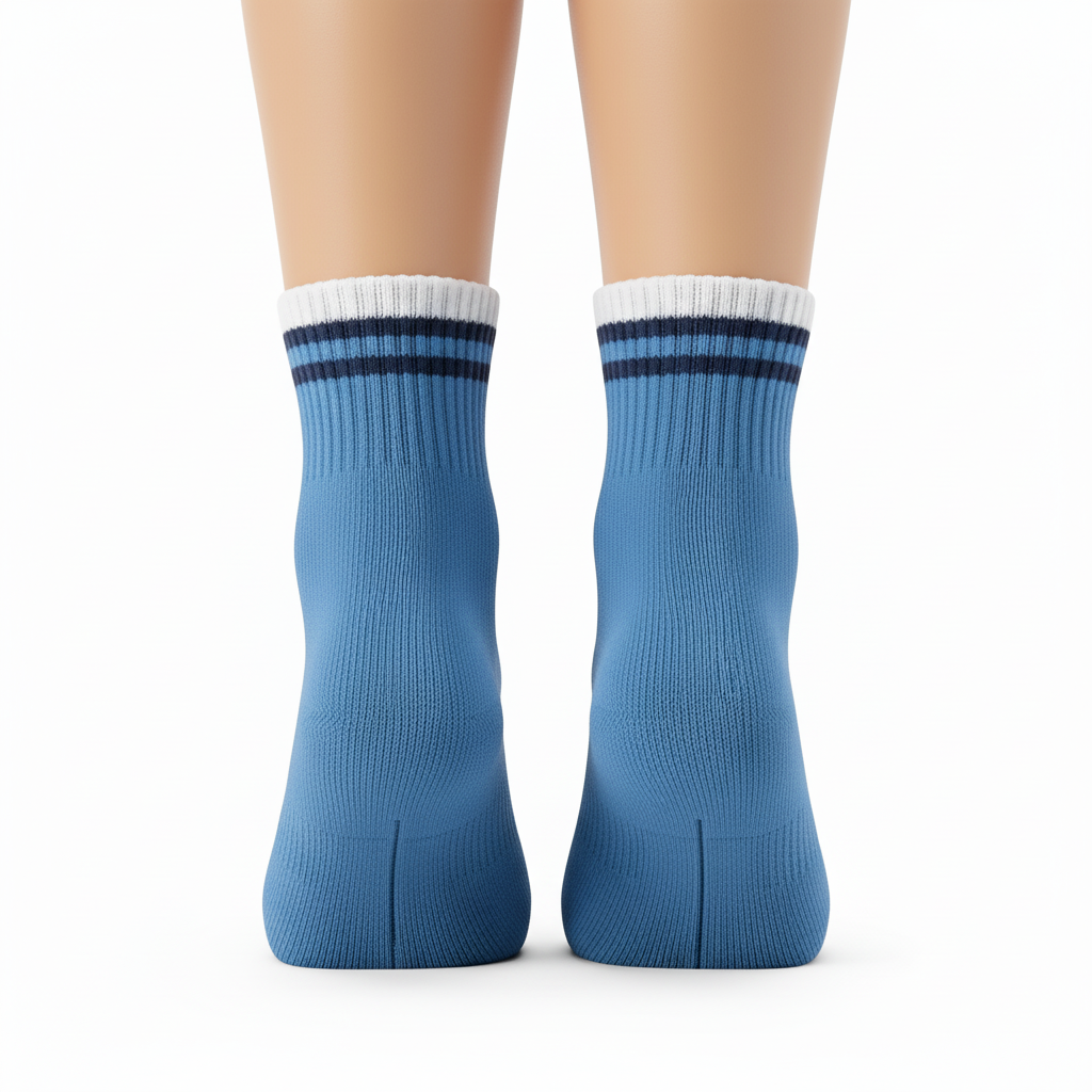 Back view of custom cheer ankle socks showing the ribbed cuff