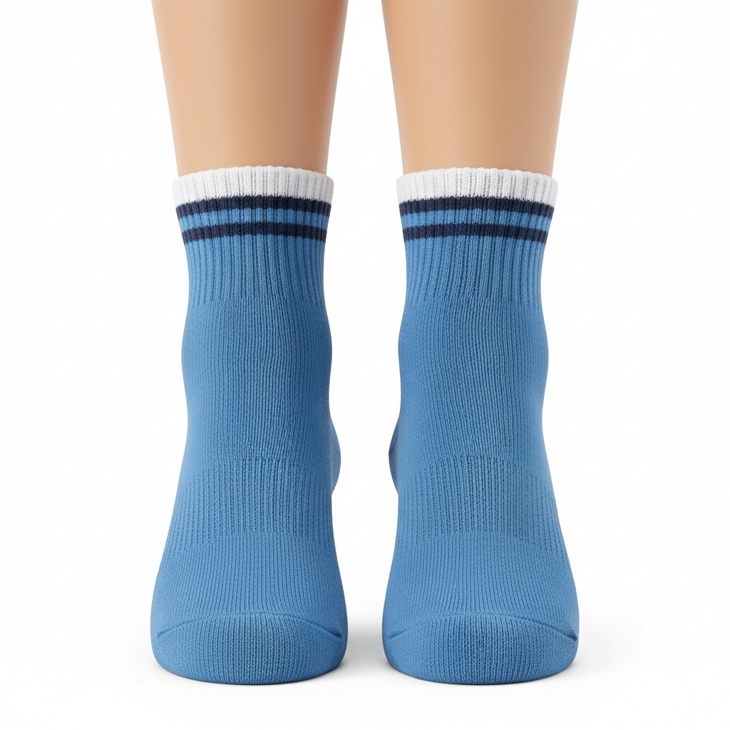 Front view of custom cheer ankle socks in cushioned knit with a sublimated panel from Empire Five Athletics