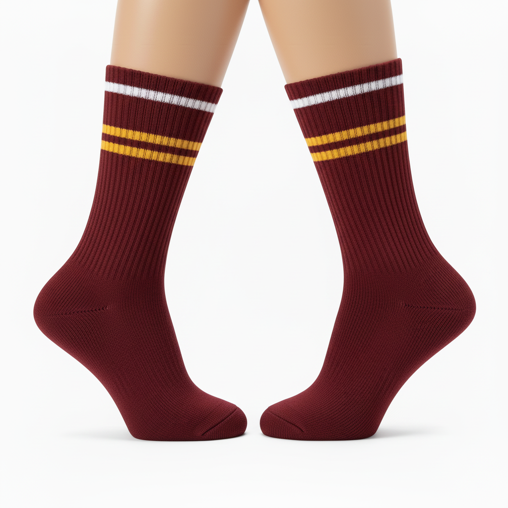 Side view of custom cheer crew socks showing the crew height