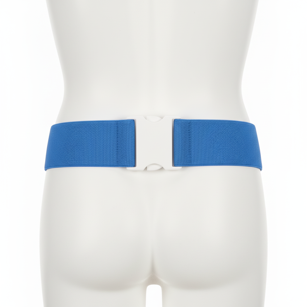 Back view of custom football belt showing the heat-sealed tip and webbing