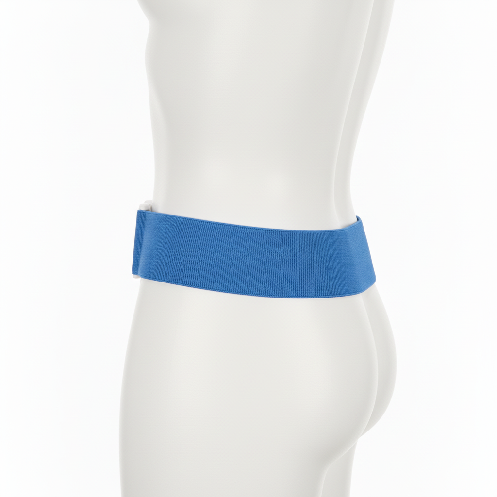 Side view of custom football belt showing the buckle and team-color stripe