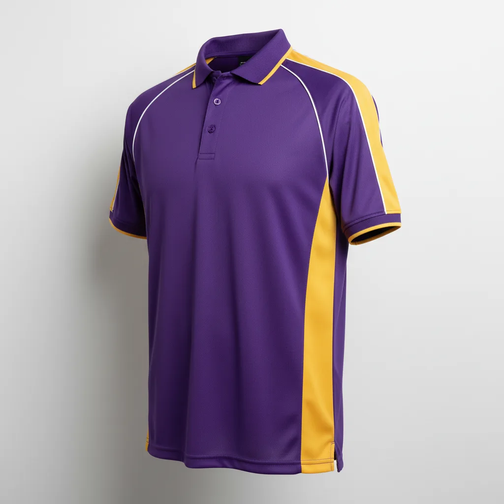 Front view of custom football coaches polo in 180 GSM performance piqué with a three-button placket and embroidered team crest from Empire Five Athletics