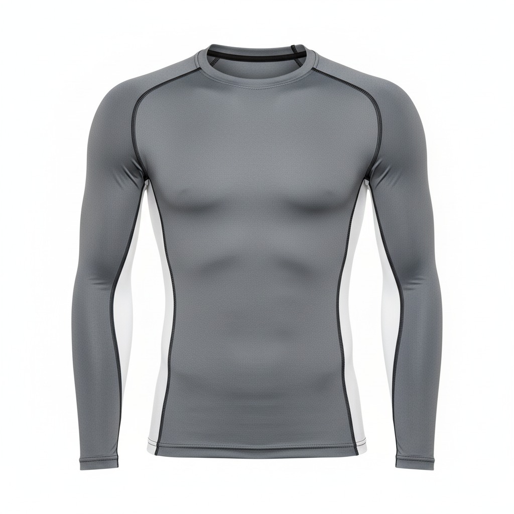 Front view of custom football compression shirt in 220 GSM poly-spandex with a fitted base-layer cut and sublimated team colors from Empire Five Athletics
