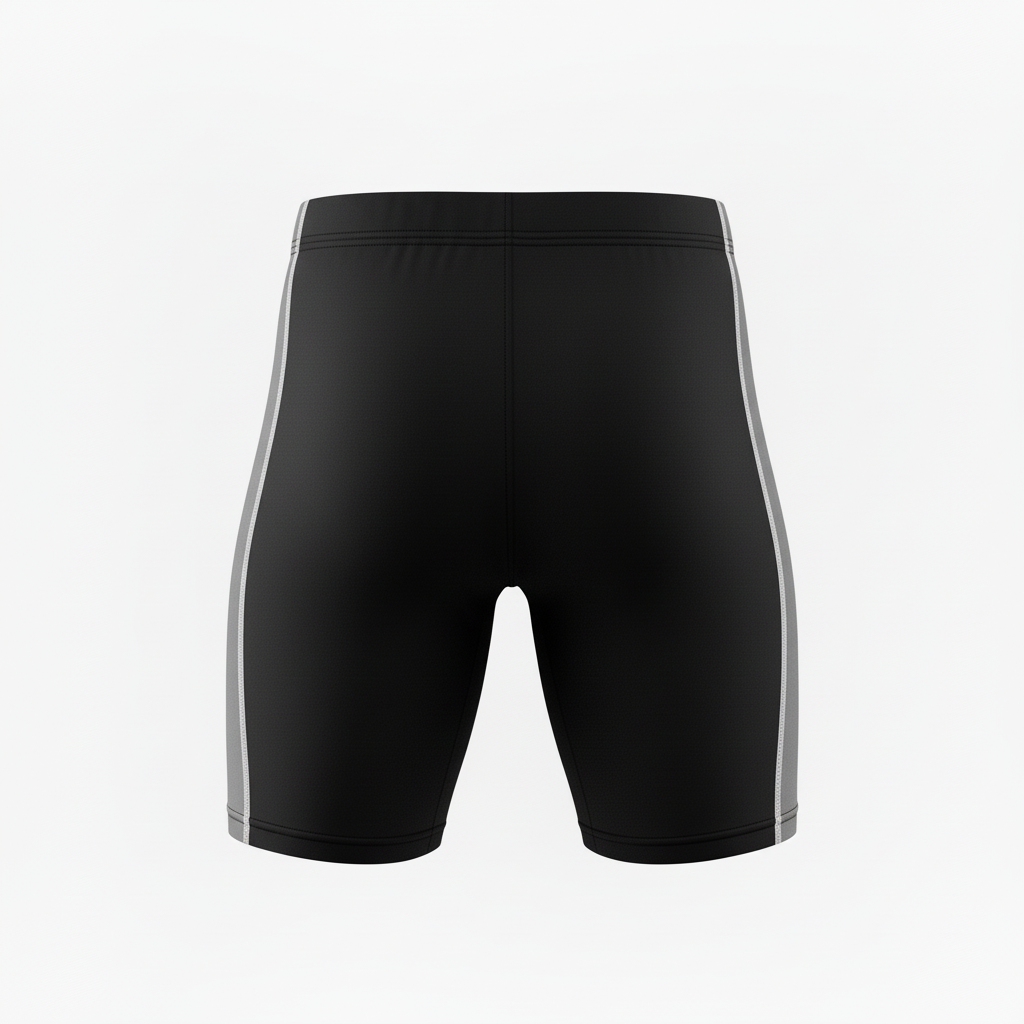 Back view of custom football compression shorts showing the wide elastic waistband