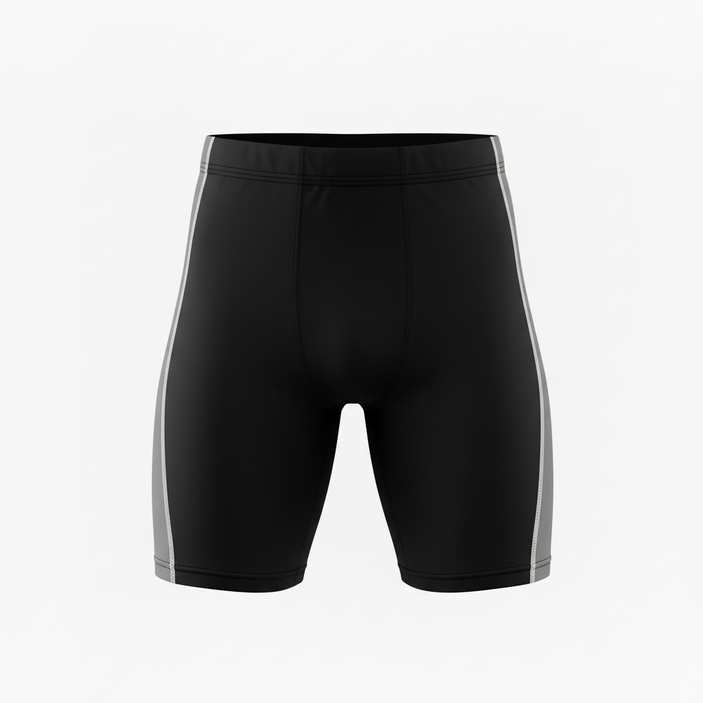 Front view of custom football compression shorts in 200 GSM poly-spandex with a fitted base-layer cut and sublimated team colors from Empire Five Athletics