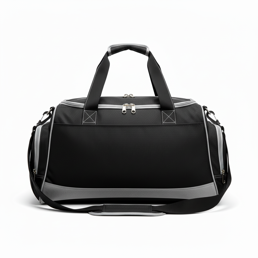 Side view of custom medium football equipment bag showing the vented end compartment
