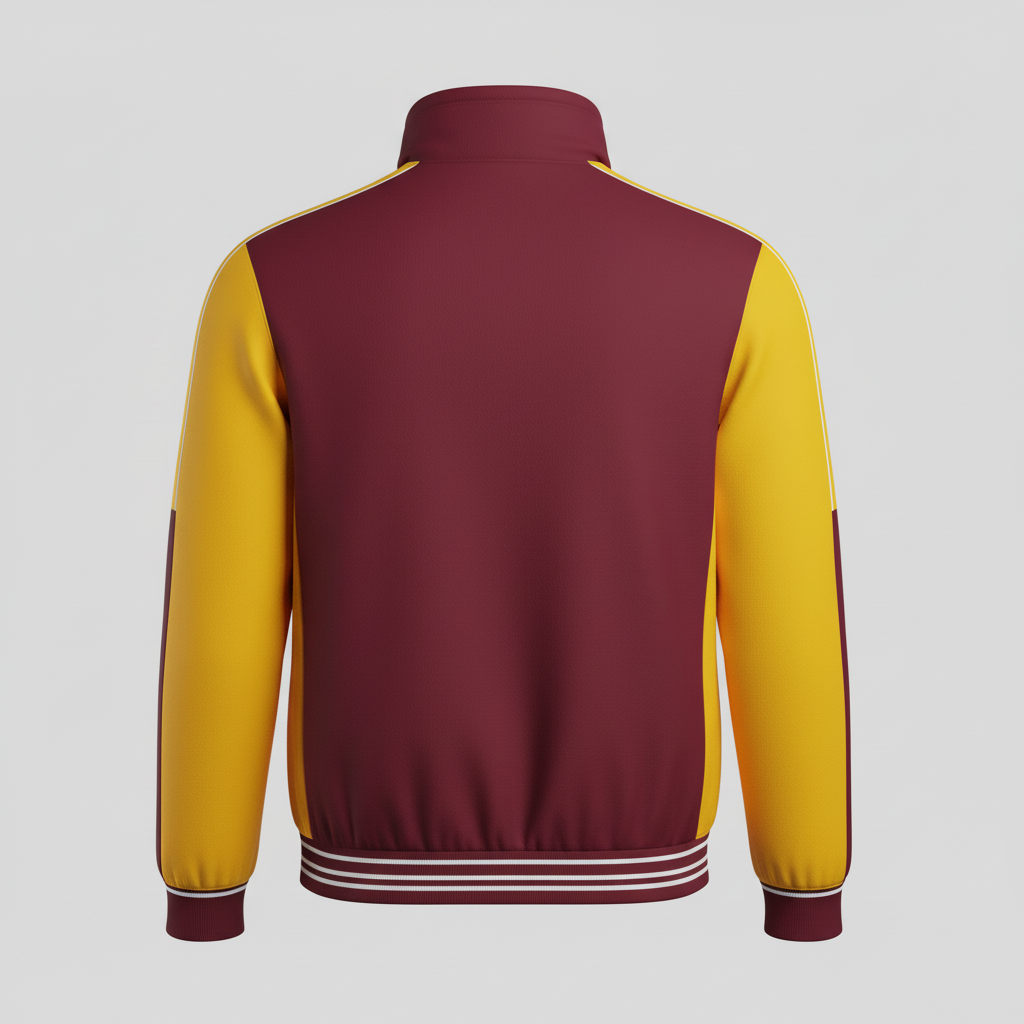 Back view of custom football fleece full-zip jacket showing the embroidered team name
