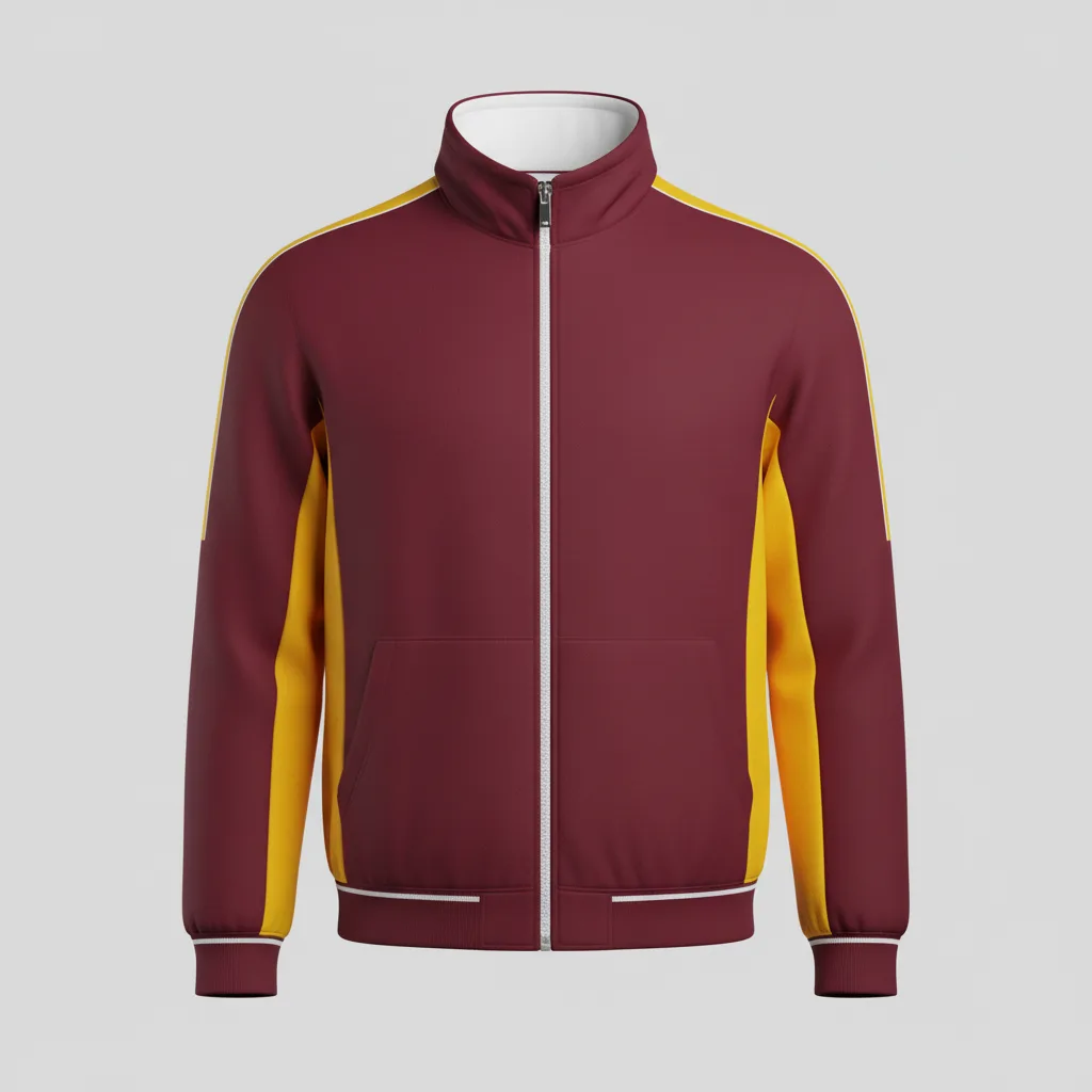 Front view of custom football fleece full-zip jacket in 300 GSM polyester micro-fleece with a full zip and embroidered team logo from Empire Five Athletics