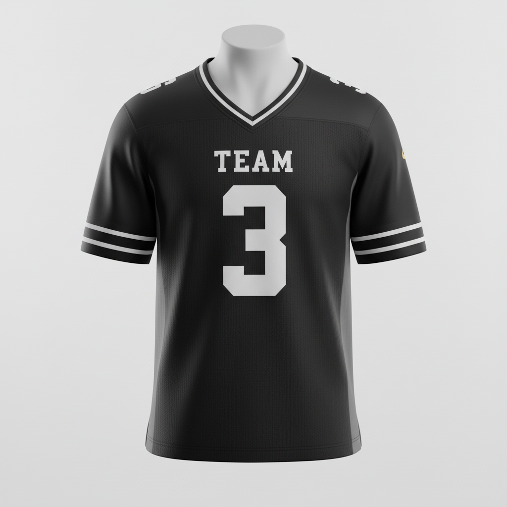 Front view of custom laceless football jersey in 200 GSM game mesh with a clean laceless collar and tackle-twill numbers from Empire Five Athletics