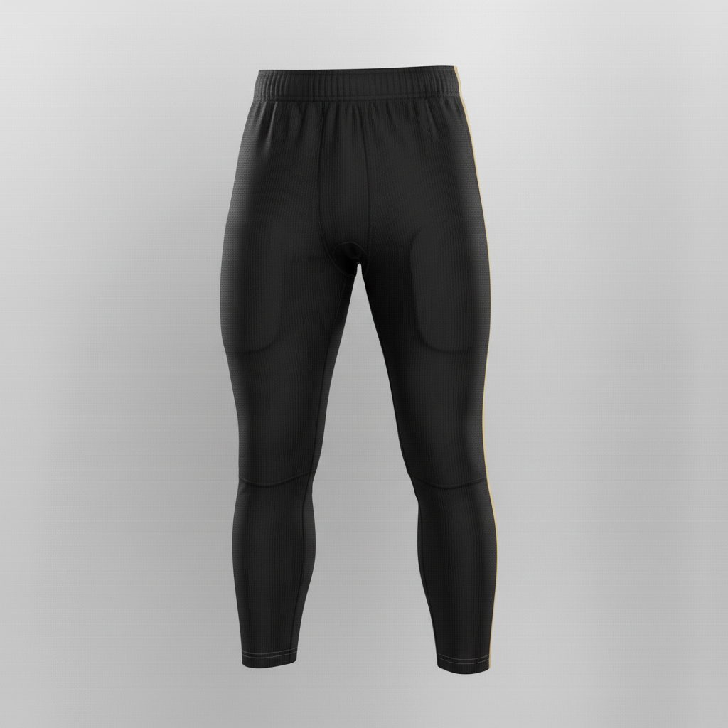 Front view of custom football girdle in four-way-stretch poly-spandex with integrated hip and thigh pads from Empire Five Athletics