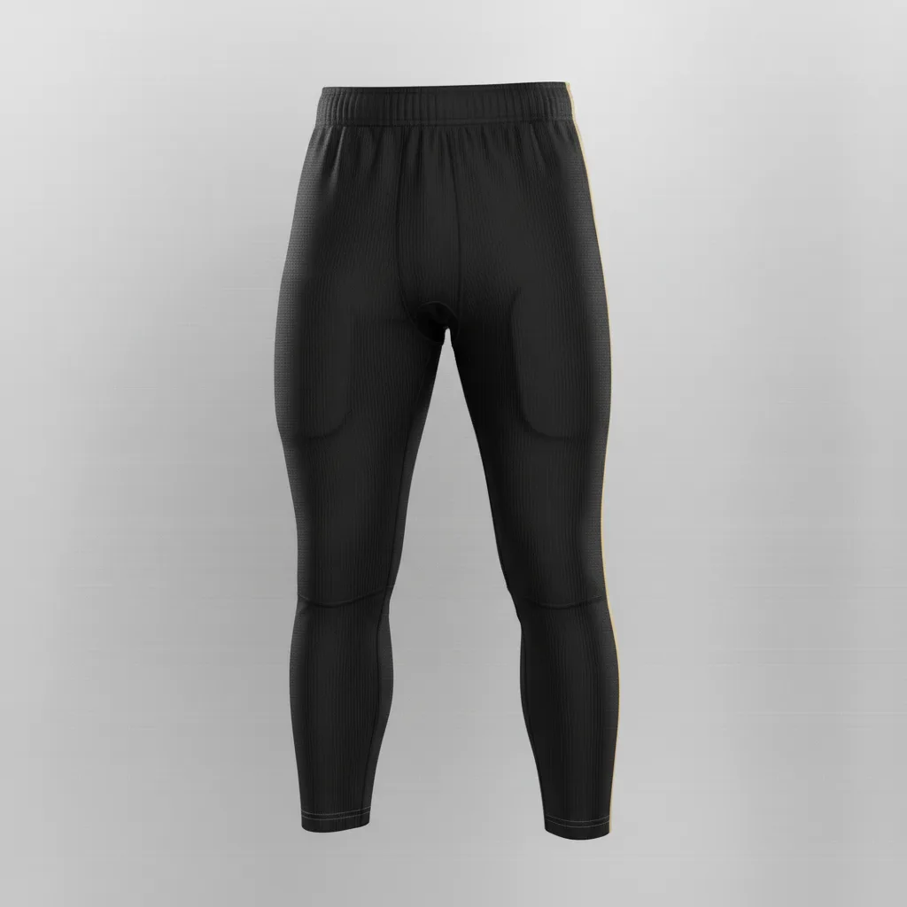 Front view of custom football girdle in four-way-stretch poly-spandex with integrated hip and thigh pads from Empire Five Athletics