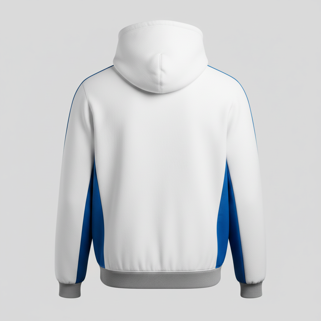 Back view of custom football hooded sweatshirt showing the printed team name