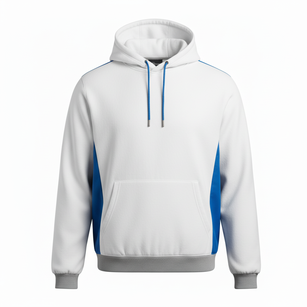 Front view of custom football hooded sweatshirt in 320 GSM cotton-poly fleece with a lined hood and embroidered team logo from Empire Five Athletics