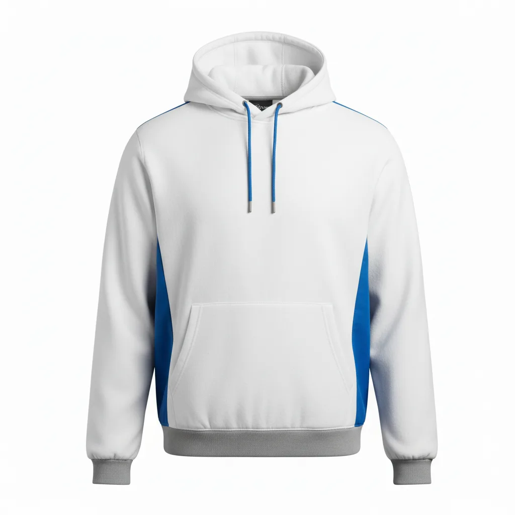 Front view of custom football hooded sweatshirt in 320 GSM cotton-poly fleece with a lined hood and embroidered team logo from Empire Five Athletics