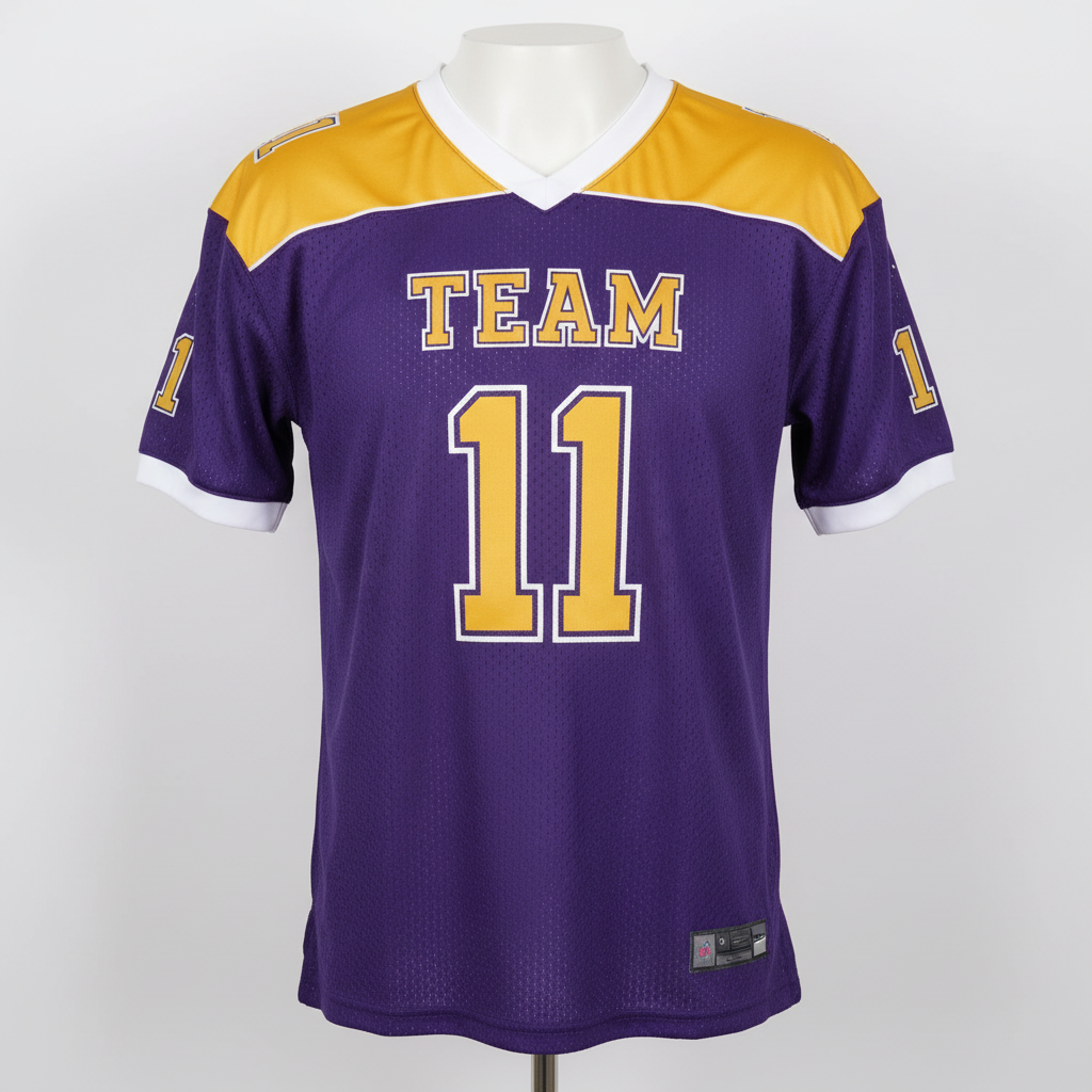Front view of custom porthole practice football jersey in durable open-hole mesh with team colors and a practice number from Empire Five Athletics