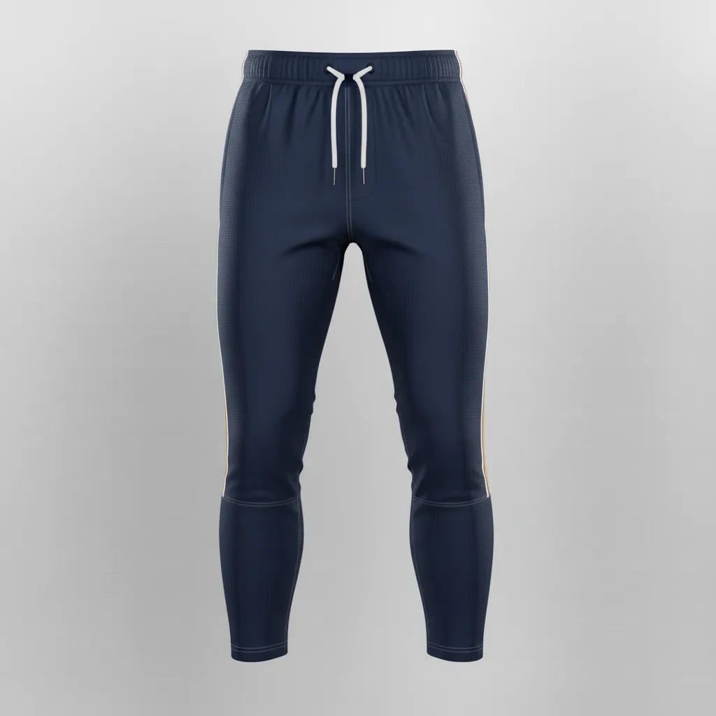 Front view of custom football practice pants in a durable stretch shell with pad slots and a team-color stripe from Empire Five Athletics