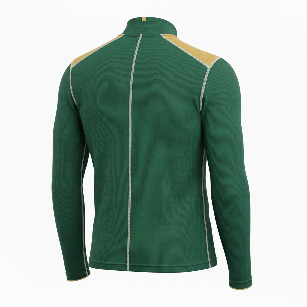 Back view of custom football quarter-zip pullover showing the sublimated team name