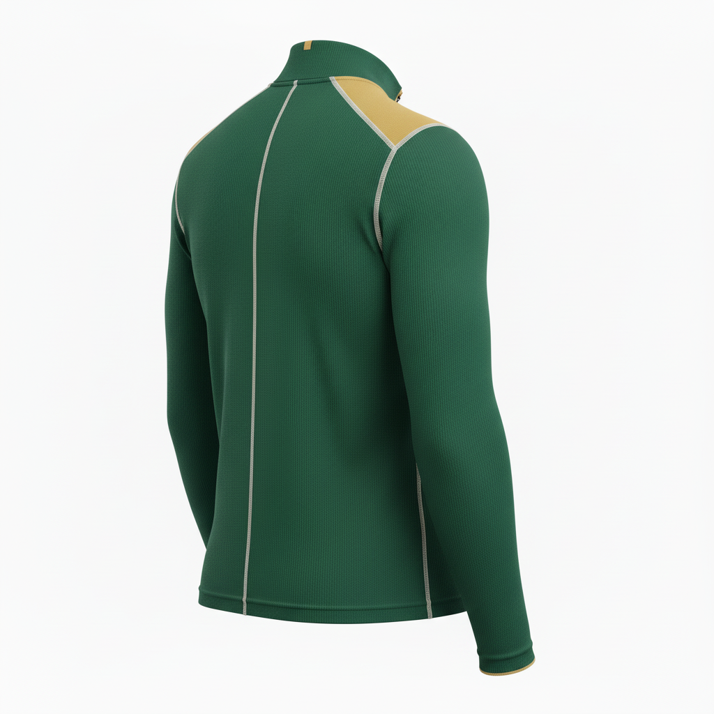 Side view of custom football quarter-zip pullover showing the quarter zip