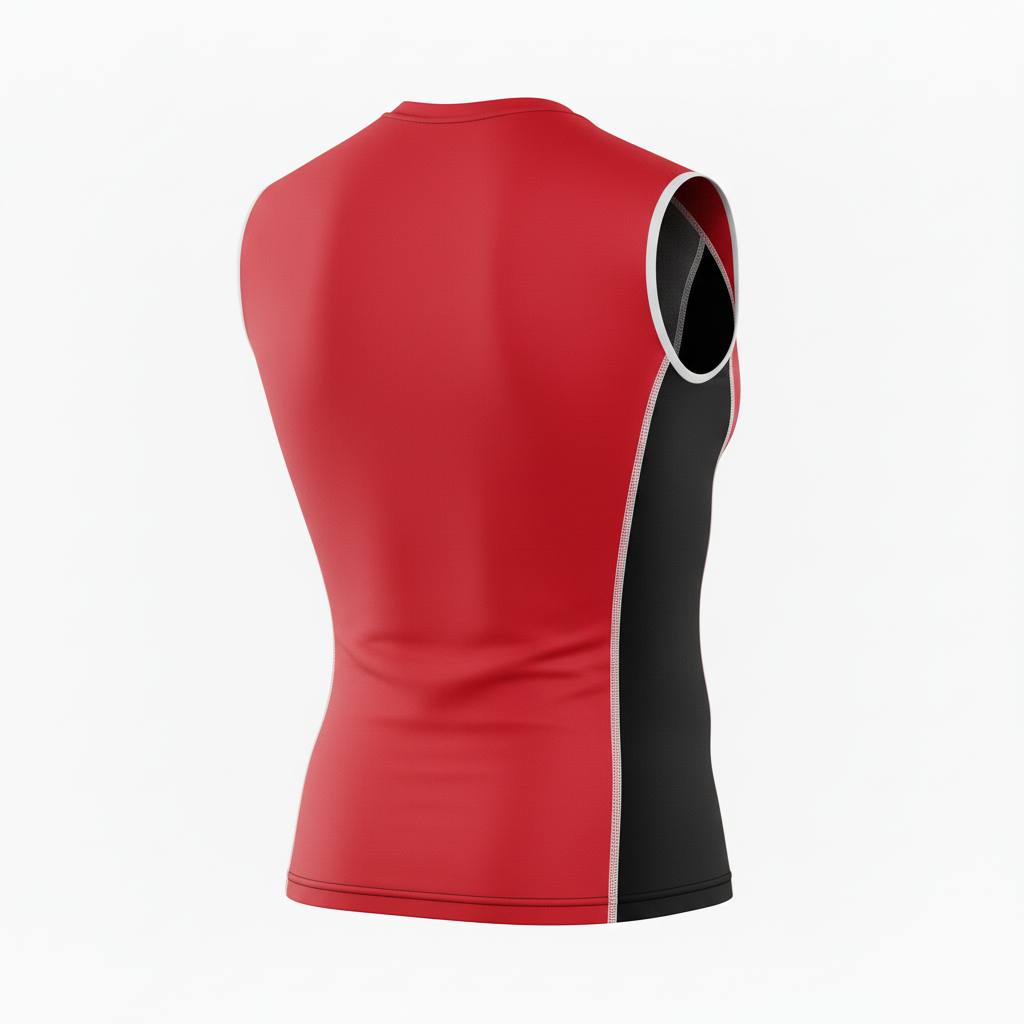 Back view of custom sleeveless football compression shirt showing the flatlock seams