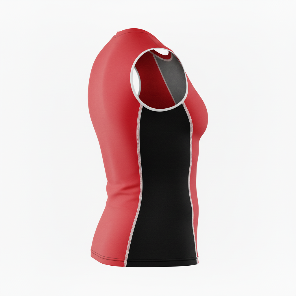 Side view of custom sleeveless football compression shirt showing the cut armhole