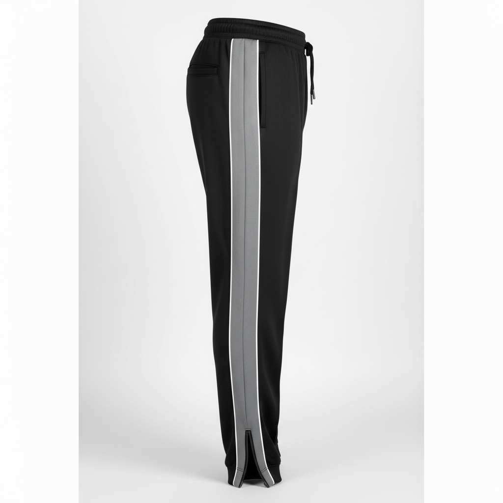 Side view of custom football sweatpants showing the fleece jogger leg and side pocket