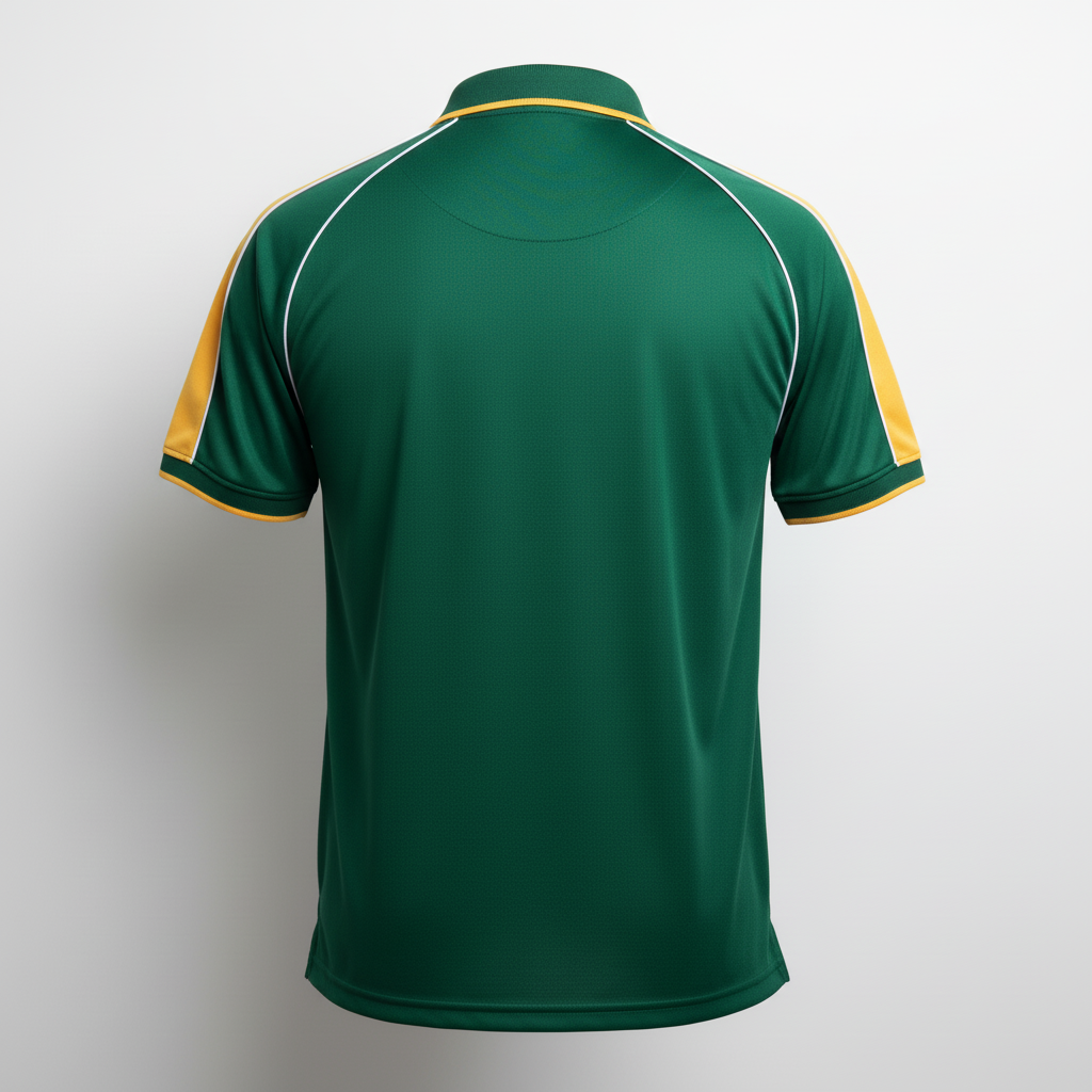 Back view of custom football tech polo showing the clean back and collar